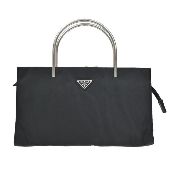 PRADA MILANO Logo Tessuto Hand Bag Nylon Black Silver Italy 80KA730 - Picture 2 of 16